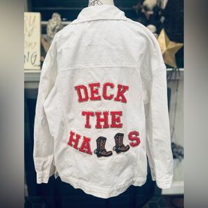 Judith March Deck the Halls Holiday Denim Jacket White Cowboy Boots Christmas Lg